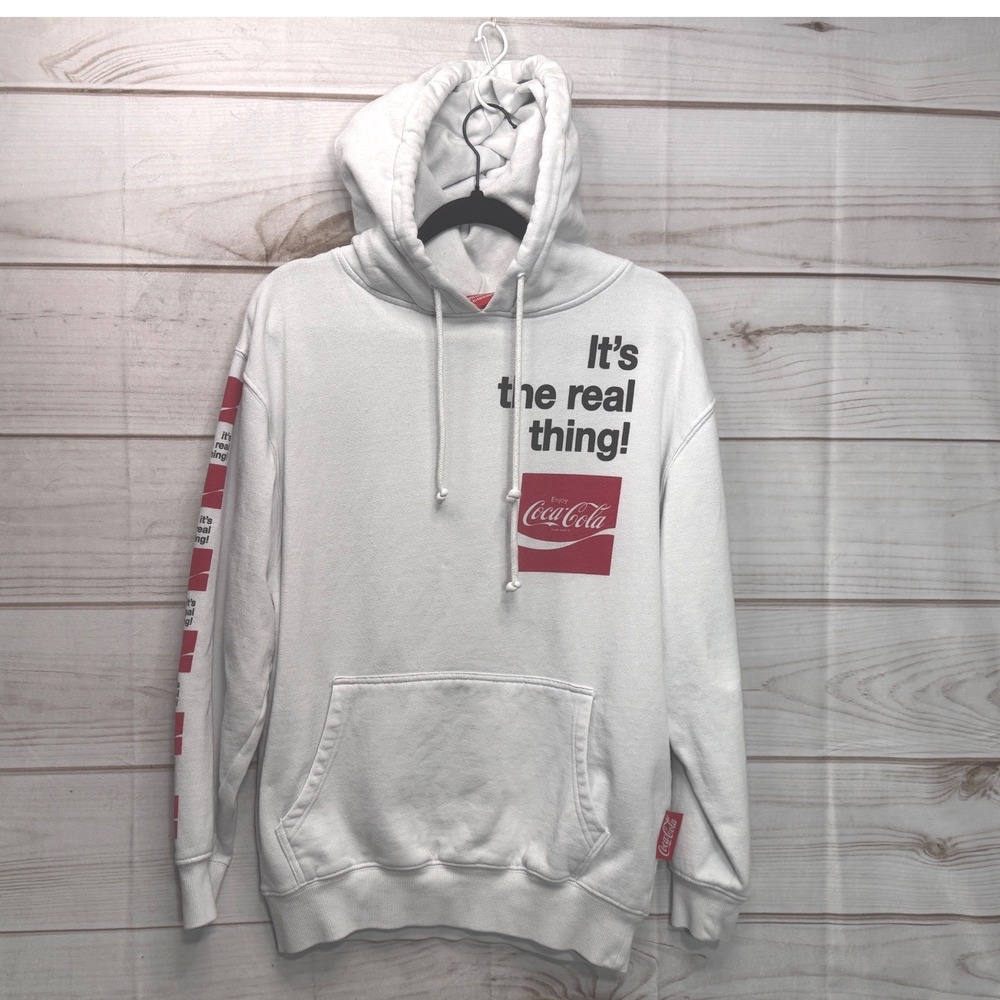 Coca-Cola Mens White Its The Real Thing Graphic Pullover Hoodie Medium